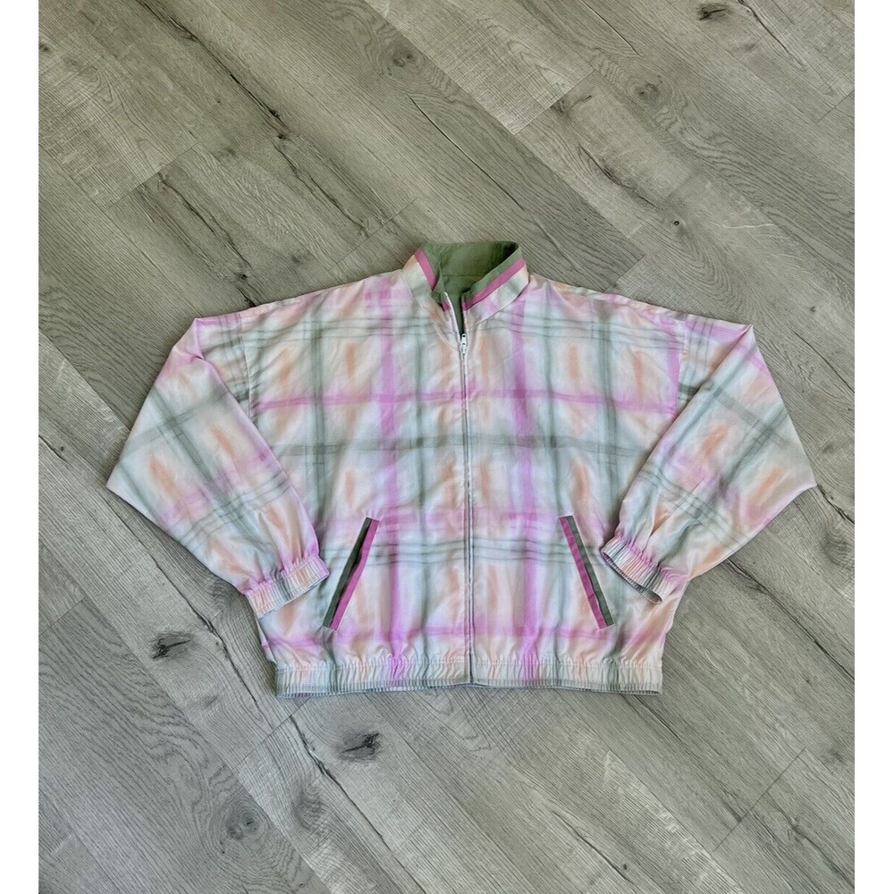 Vintage - TAIL Bomber Jacket-Green/Pink-White Plaid-size Medium